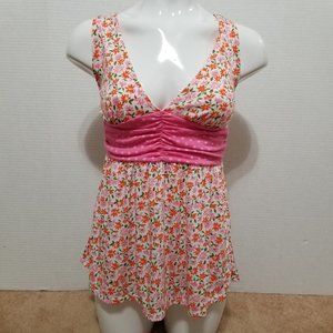 LA Movers top Small floral polka dot print v-neck babydoll ruched Y2K feminine